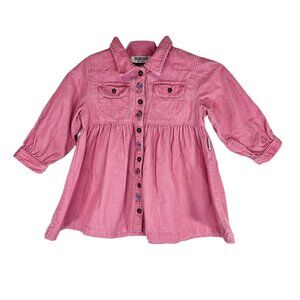 OSHKOSH Dress Size 18 Months Girls Pink Corduroy Embroidered Floral Button Front